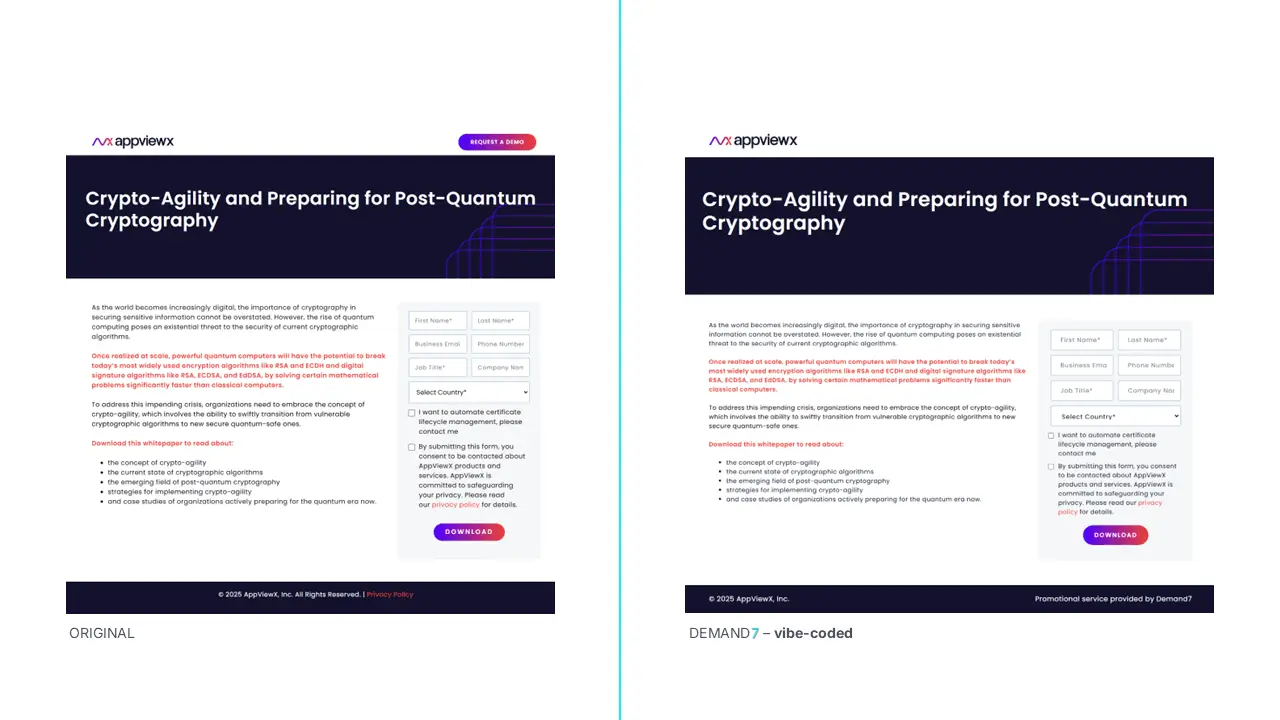 Vibe-coded landing page comparison